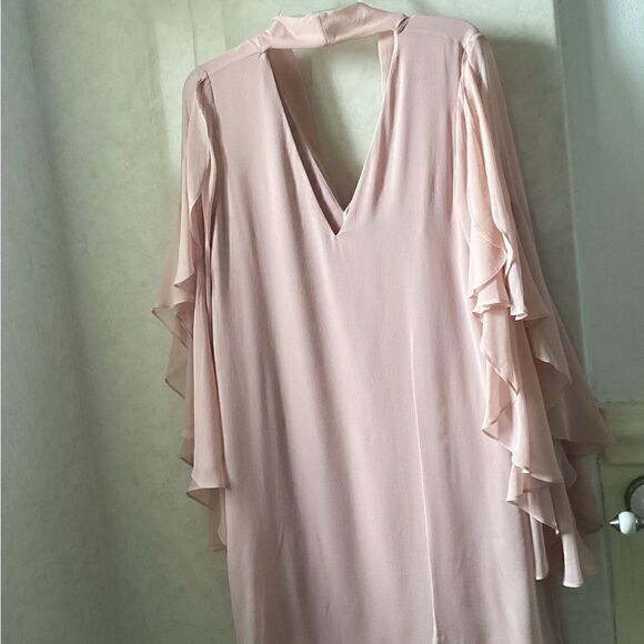 NWOT BCBG S pink silk chiffon dress w flutter sleeves - Picture 15 of 16